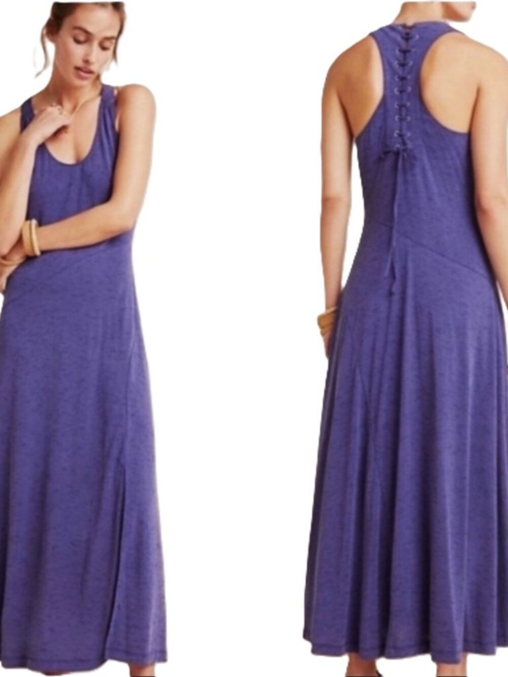 Maeve Anthropology Sleeveless Lace Up Maxi Dress